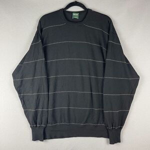 Hugo Boss Golf Sweater Mens XL Black Striped Virgin Wool Crew Neck Knit Italy